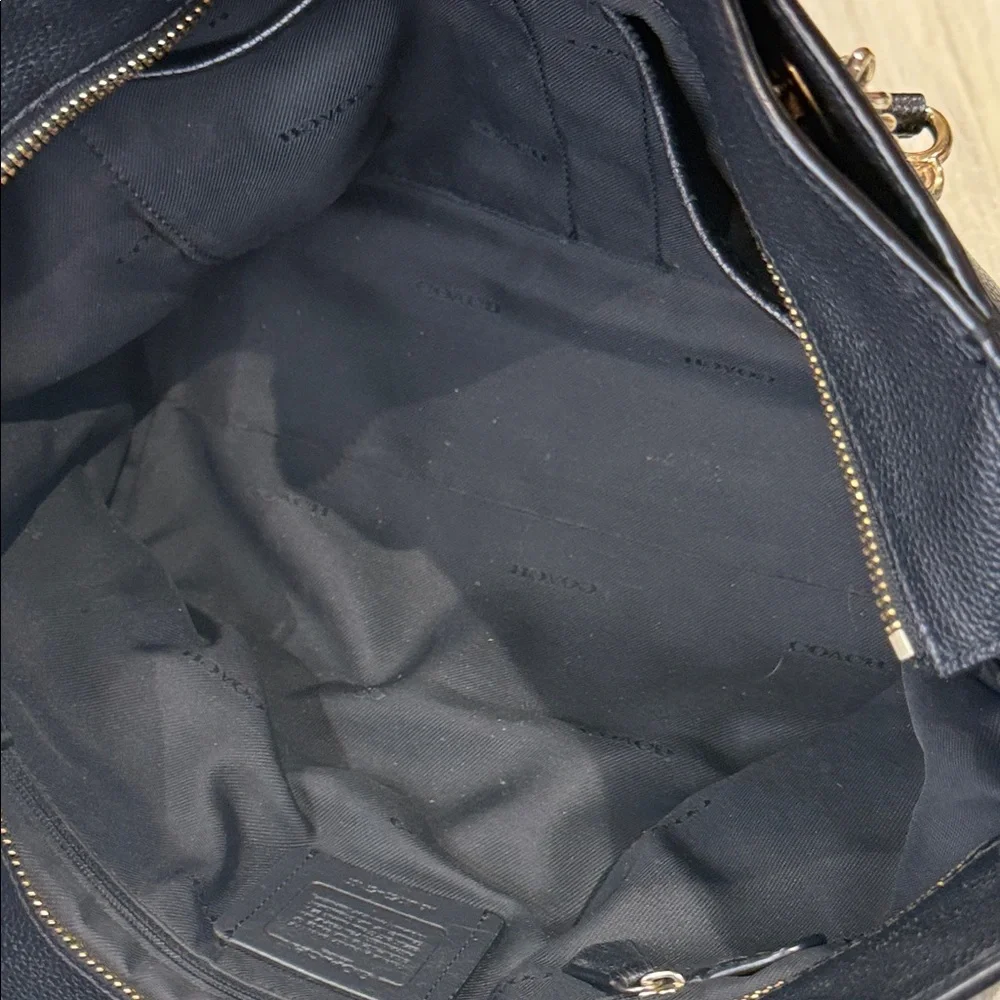 Coach Black Leather Tote with Gold Accents